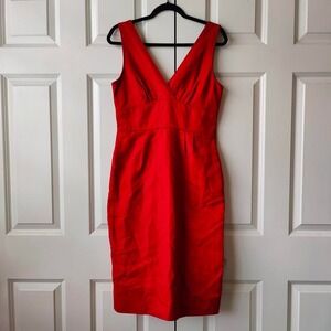 Y2K J. Crew Red Holiday Fitted Pencil 100% Cotton Sateen Midi Dress Womens 6